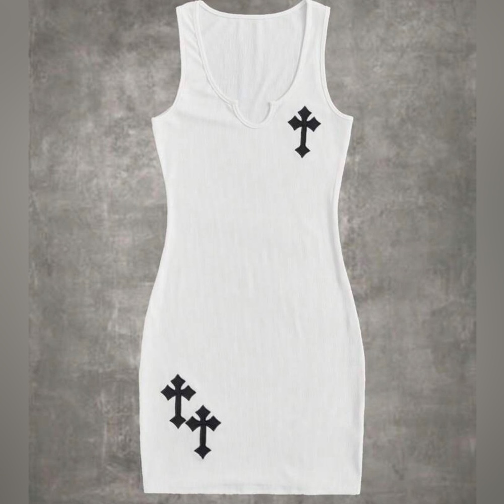 Cross Embroidery Notched Neckline Bodycon